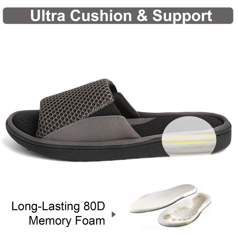LongBay Men's Comfy Memory Foam Slide Slippers Breathable Mesh Cloth House Shoes (Medium / 9-10 D(M) US, Gray) - Image 3